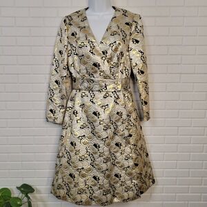 Vintage 60s Sandra Sage Metallic Brocade Coat Dress sz M Cocktail Evening Chic